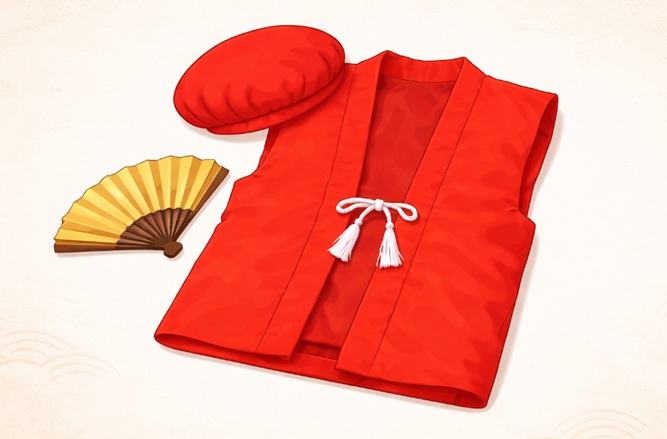 還暦、赤いちゃんちゃんこと帽子、扇子