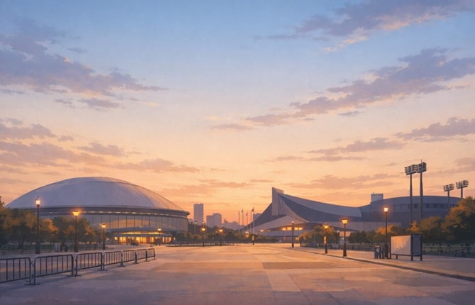 ライブ会場、夕方